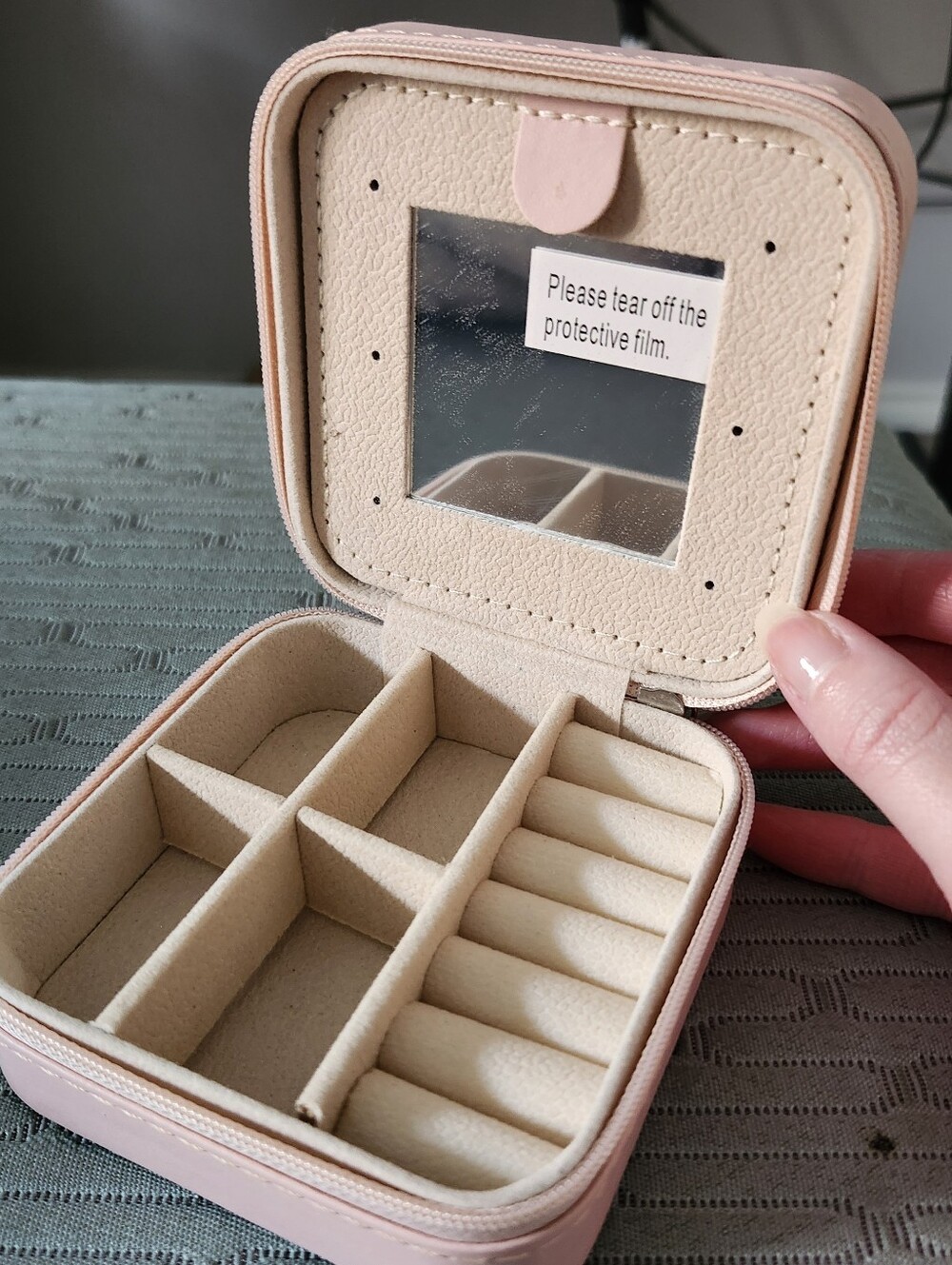 NEW Monogram R Letter Jewelry Box Storage  Light Pink Floral Mirror Faux Leather